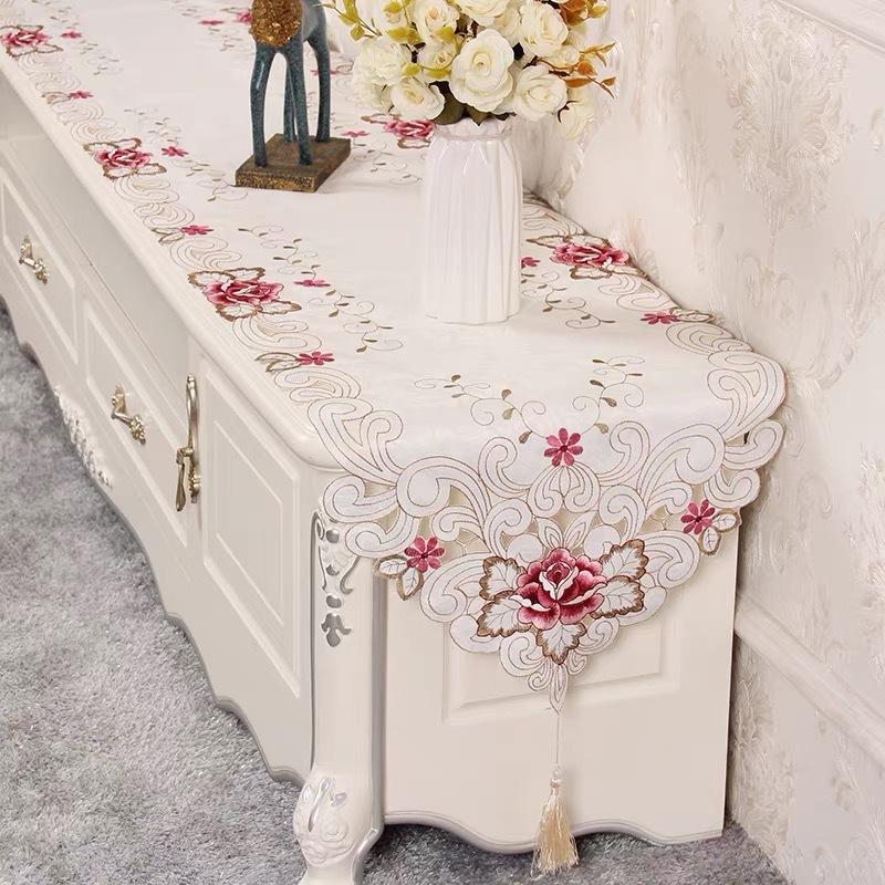 European Embroidery Hollow Table Flag Pastoral Embroidery Fabric Spring Flower Tv Cabinet Coffee Table Tablecloth
