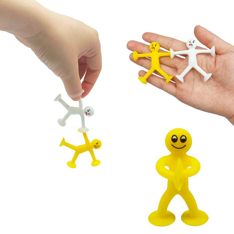 Kids Cartoon Sucker Unique Suction Cup Color Yellow Little Character Expression Creative Doll Little Yellow Person Decompression