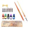 Dip Pen Kit 12.5x33x4cm Flat Round Nib with Ink Holder for Writing Drawing CalligraphyBrown Gold 2 Pen 5 Ink Set