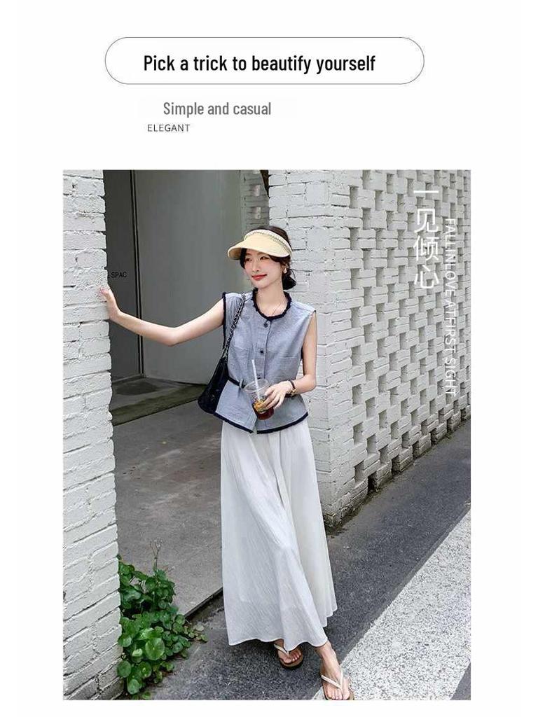 Summer 2025 French-Style Women's Two-Piece Suit: Vest Top & Skirt