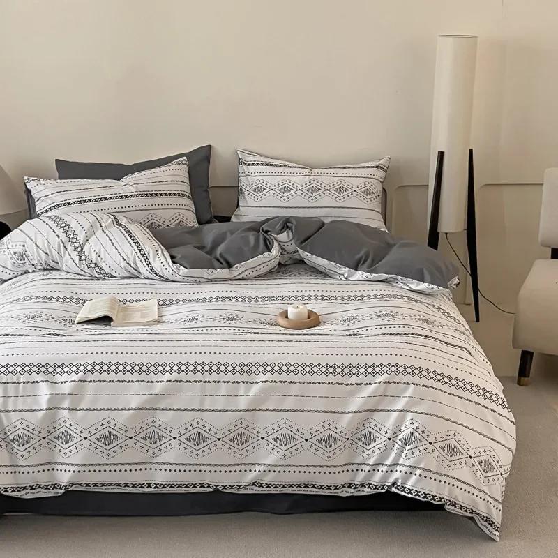 High Quality Grid Printed Flat Sheet Bedding Sets Light Luxury Cotton Soft Quilt Cover Single Double Bed Comfort Set for Adults