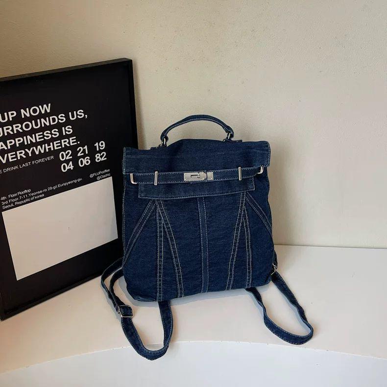 Женский рюкзак из потертого денима - Американский ретро-кэжуал стиль