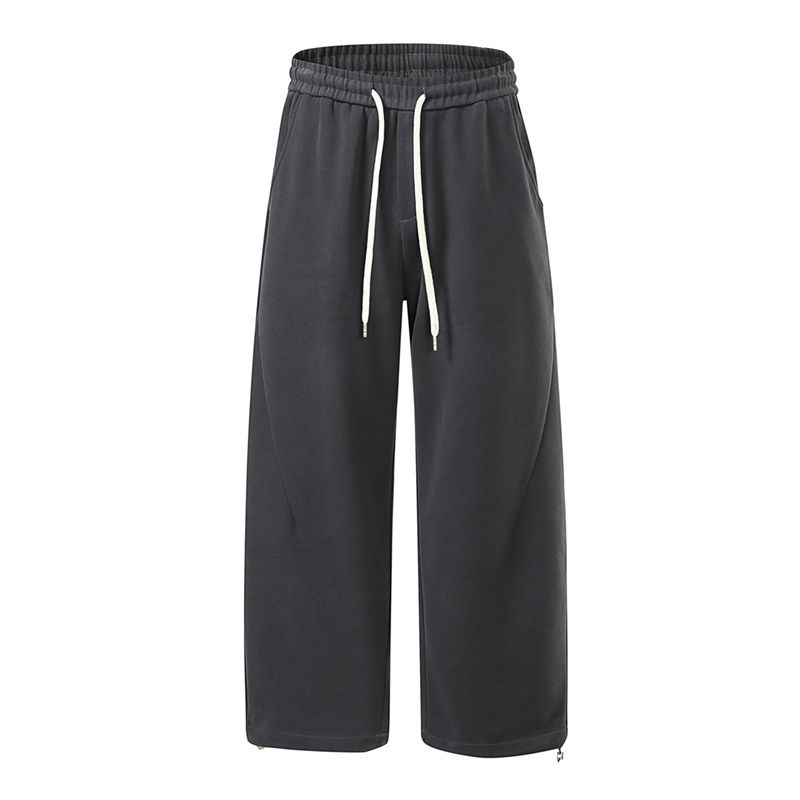 Retro trendy brand elastic waist sweatpants men's spring new loose wide-leg straight casual pants men