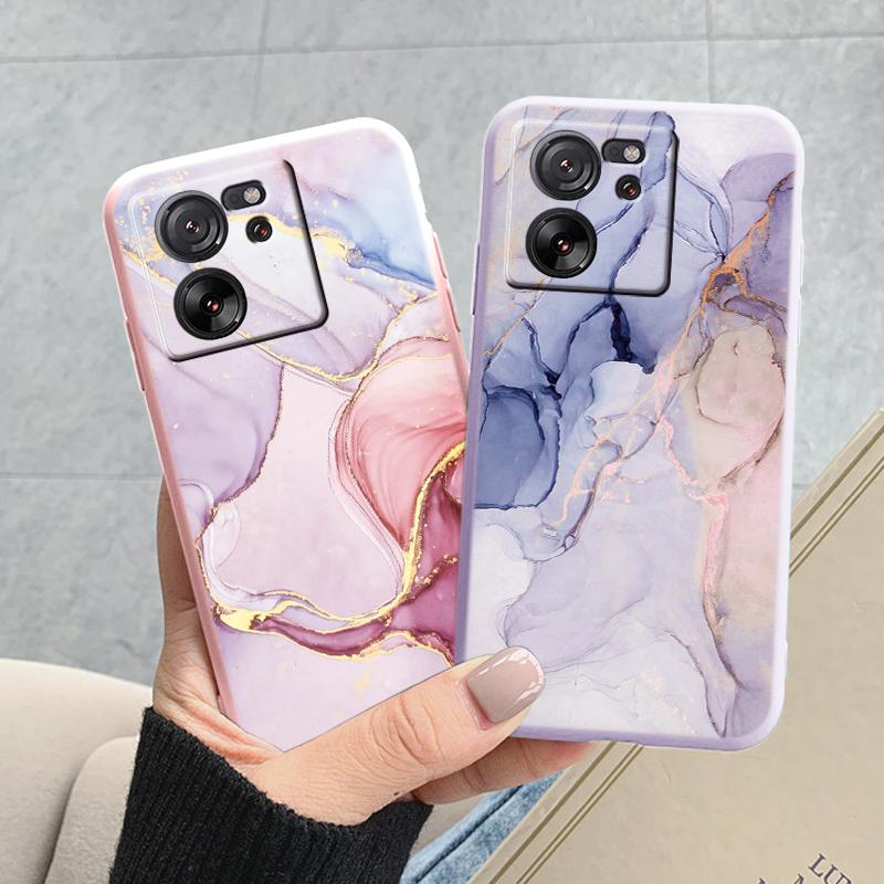 For Xiaomi 13T Pro Pink Gold Marble Art Fashion Phone Case Soft Silicone Funda Cover For Xiaomi 12T 11T 10T 12 Lite Coque Bumper