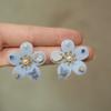 Silver Needle Zircon Pearl Flocking Flower Stud Earrings Holiday Wind Fresh and Sweet Earrings Niche High-end Earrings