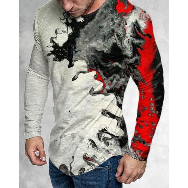 

Весна Осень Модные Трендовые Мужские Длинные Рукава Череп Животный Принт Футболки Мужские Футболки XL