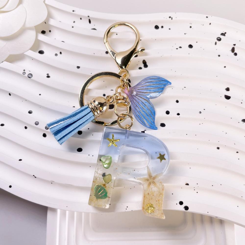 Blue Tassel Blue Ocean Letter Keychain 26 Letters 26 Letter Keychain  Handbag Decor
