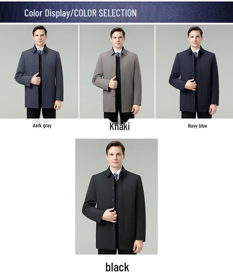 Men's Winter Down Jacket: White Duck Down, Middle-Aged, Thickened, Detachable Liner, Lapel, Warm Coat.