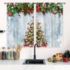 2pcs Green Pine Branch Golden Christmas Ball Pattern Curtains,Kitchen Curtain for Bedroom Living Room Home Holiday Decoration