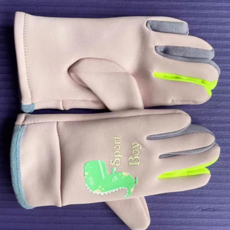 Kış Çocuk Eldivenleri Çizgi Film Dinozor Floresan Bisiklet Çocuk Sıcak Spor Kayak Rüzgar Geçirmez Su Geçirmez Erkek Kız Eldivenleri