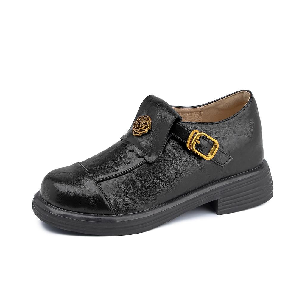 French Retro Small Leather Shoes for Women 2025 Deep-mouth Loafers for Women, Comfortable Soft Soles, Not Tired Feet, Camellia Soft Leather Women's