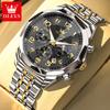 OLEVS 3676 Chronograph Mens Quartz Watch Calendar Waterproof Luminous Moon Phase Men’s Dress Wristwatch Original Reloj