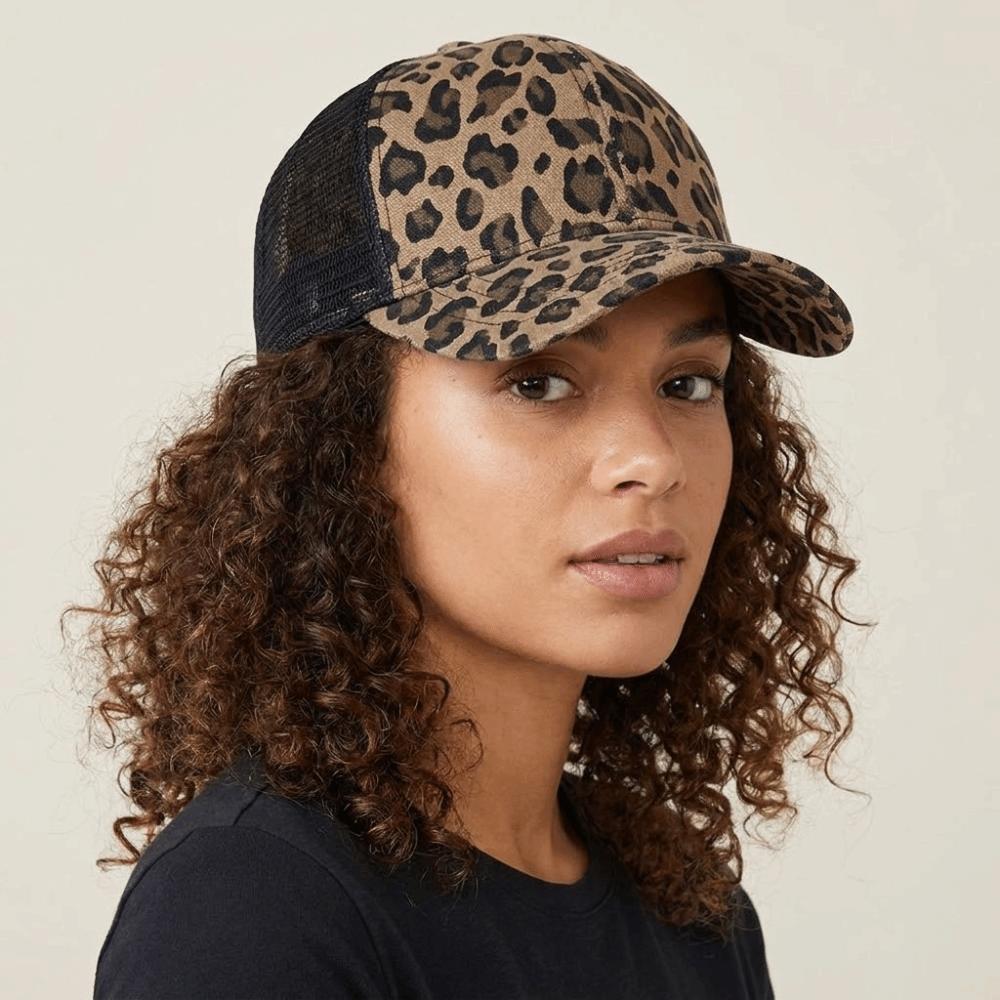Soft Visor Hat Adjustable Mesh Peaked Hat Hip Hop Leopard Print Baseball Cap Spring