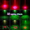Rechargeable Battery R&G Projector Disco DJ Light 32 Patterns for Dance Bar Party Car Effect Christmas Decorate Stage Lamps