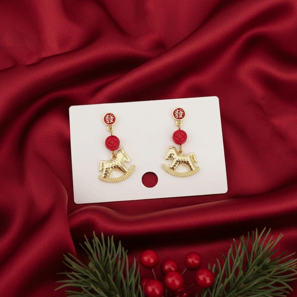 Chinese Style Red Pony Earrings Fashion Jewelry Horse Mascot Drop Earrings  Gift