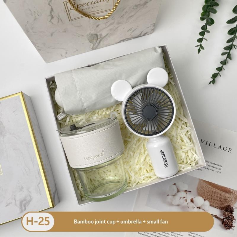 Summer Gift Set Includes Insulated Stainless Steel Water Bottle Mini Fan Upf50 Sun Umbrella For Birthday Gifts Summer Activities
