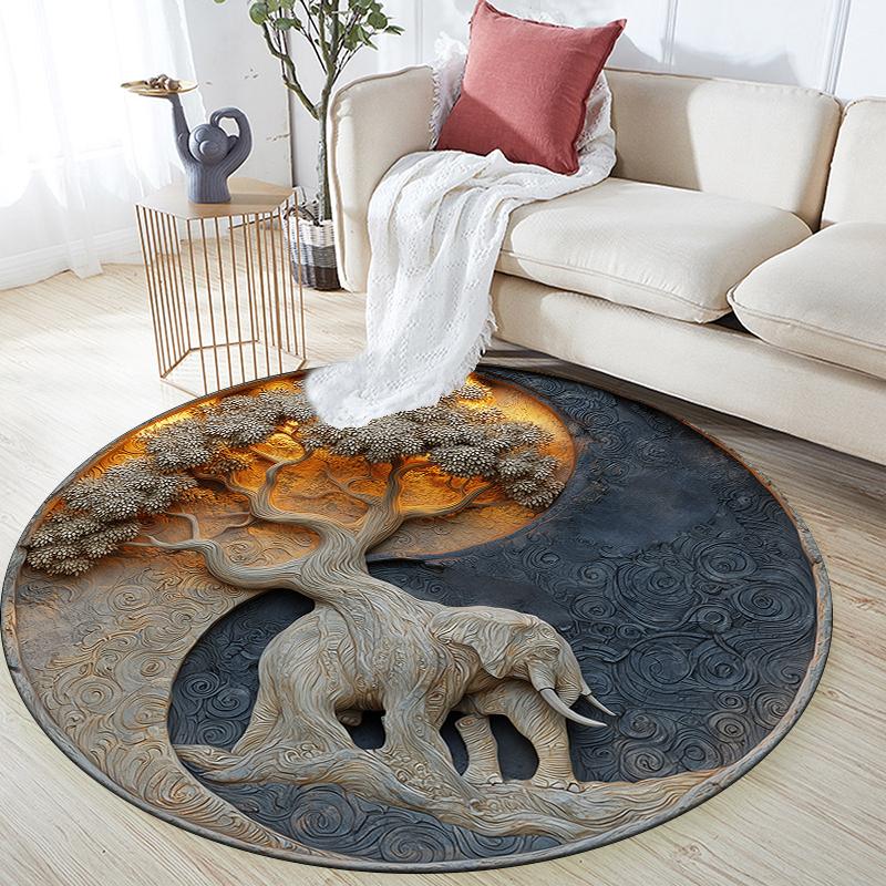 Sacred Elephant Pattern Round rug,Carpet Rug for Living Room Bedroom Sofa Playroom Decor,Non-slip Floor Mat,Holiday Gifts and Birthday Gifts