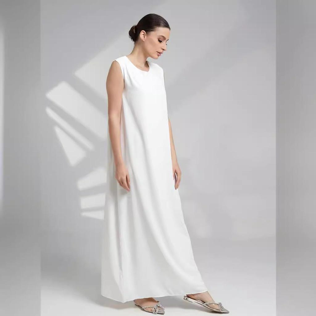 M269# Muslim Women's Sleeveless Abaya Base Layer Vest Dress - Loose, Casual, Long