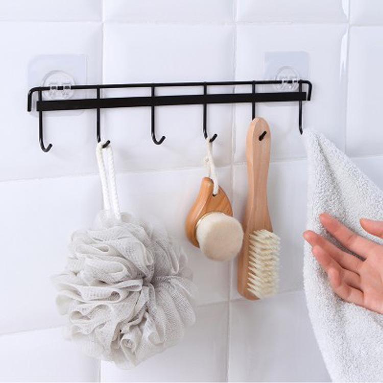 Iron Six-Hook Strong Adhesive Wall-Mounted Kitchen & Bathroom Hook - Punch-Free, Traceless Design