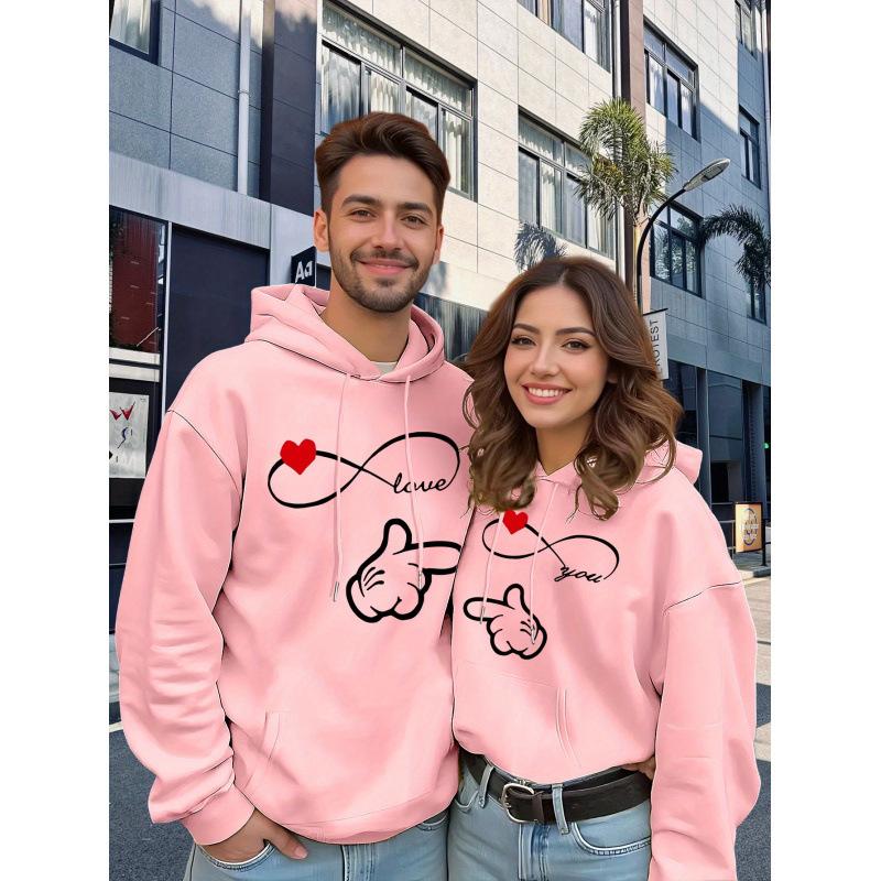 Men's and Women's Plus Size Hooded Sweater - Macaron Pink with Heart and