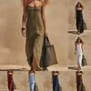 2026 Sommer Damen Leinen Split Spaghettiträger Kleid - Europäische & Amerikanische Mode