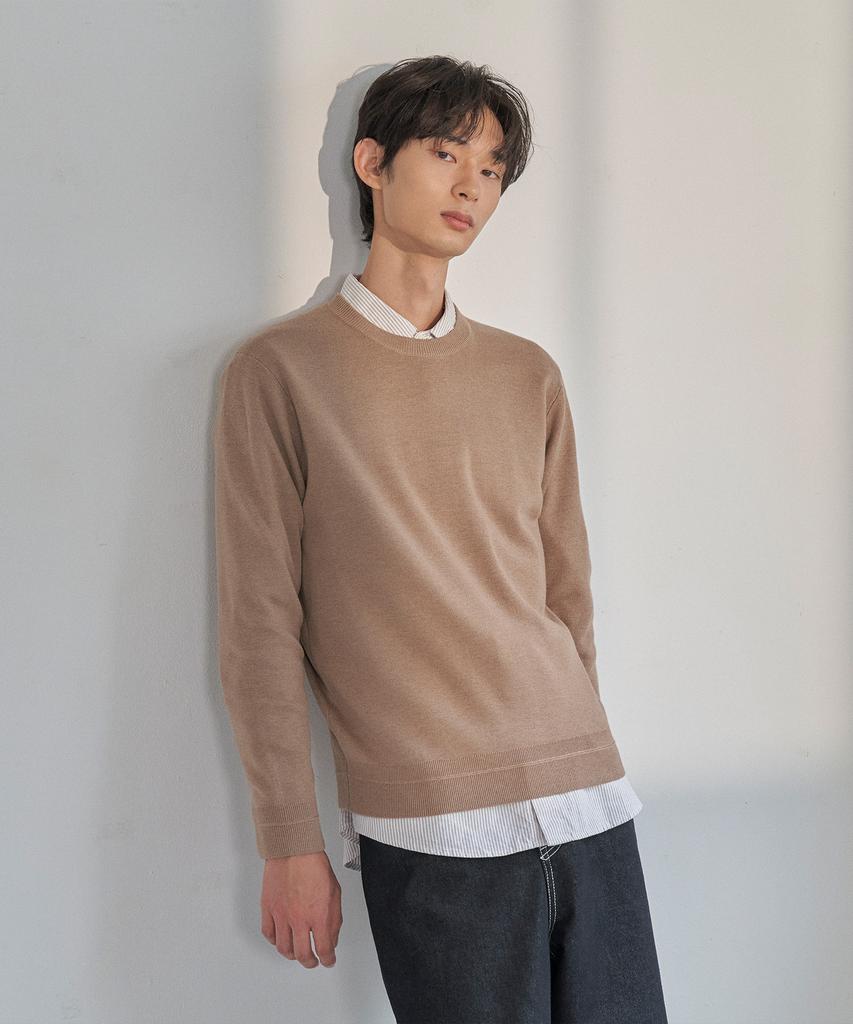 BASIC HOUSE Uni Daily Round Neck Knit Beige Lwkt7101