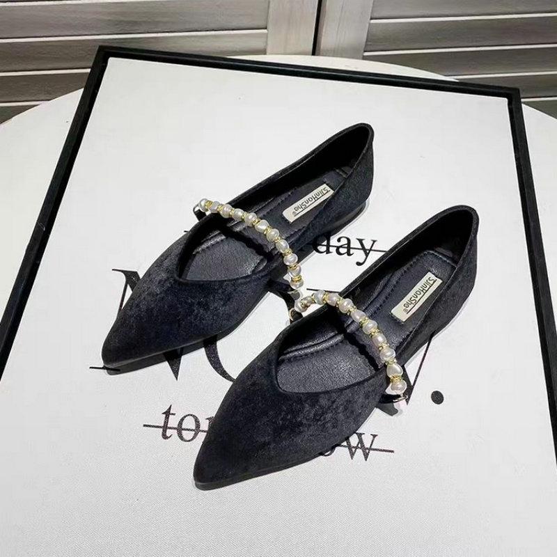 Fashion Flat Shoes for Women 2025 New Pointed Pearl Flat Sole Single Shoes for Women Mary Jane Shoes Size 41 43 44 Ladies