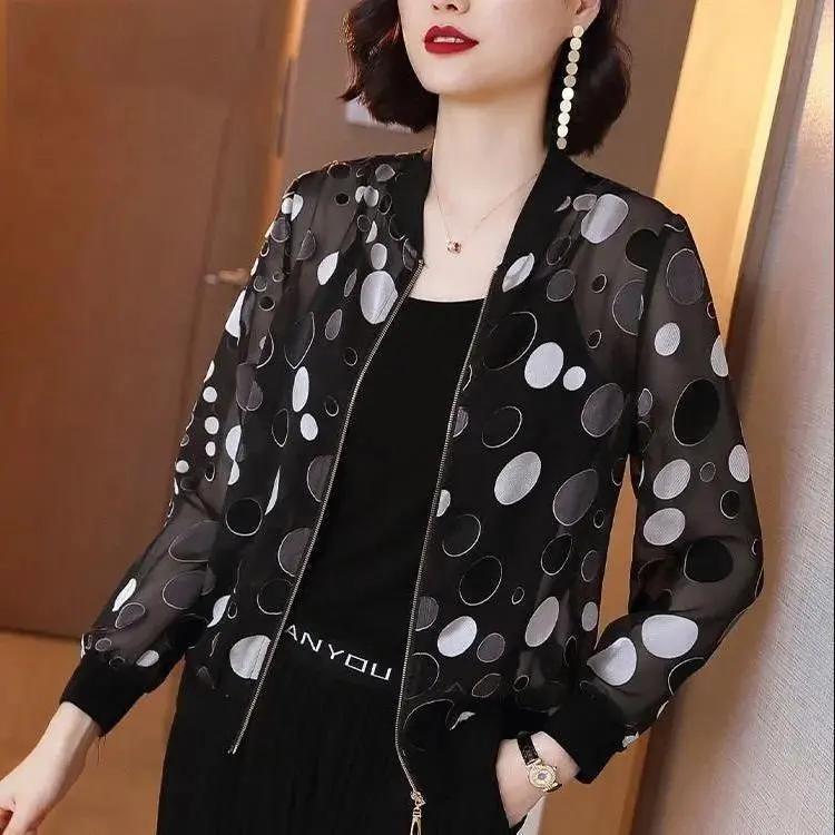 Summer Sunscreen Clothing Women's Chiffon Short Zipper Jacket Women's Long-sleeved Spring and Autumn Thai Loose Cardigan Jacket