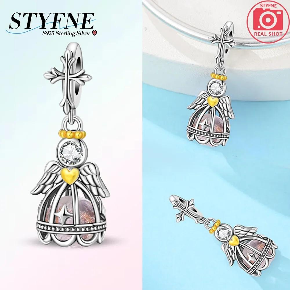 Authentic copperBlue Zircon Heart Pendant Luminous Crown Charm Bead Charms Bead Compatible With Bracelets Accessory Fine Valentines Day Gift Diy Set