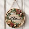 Christmas Wreath Welcome Door Sign Round Plaque Holiday Party Decoration for Indoor Outdoor