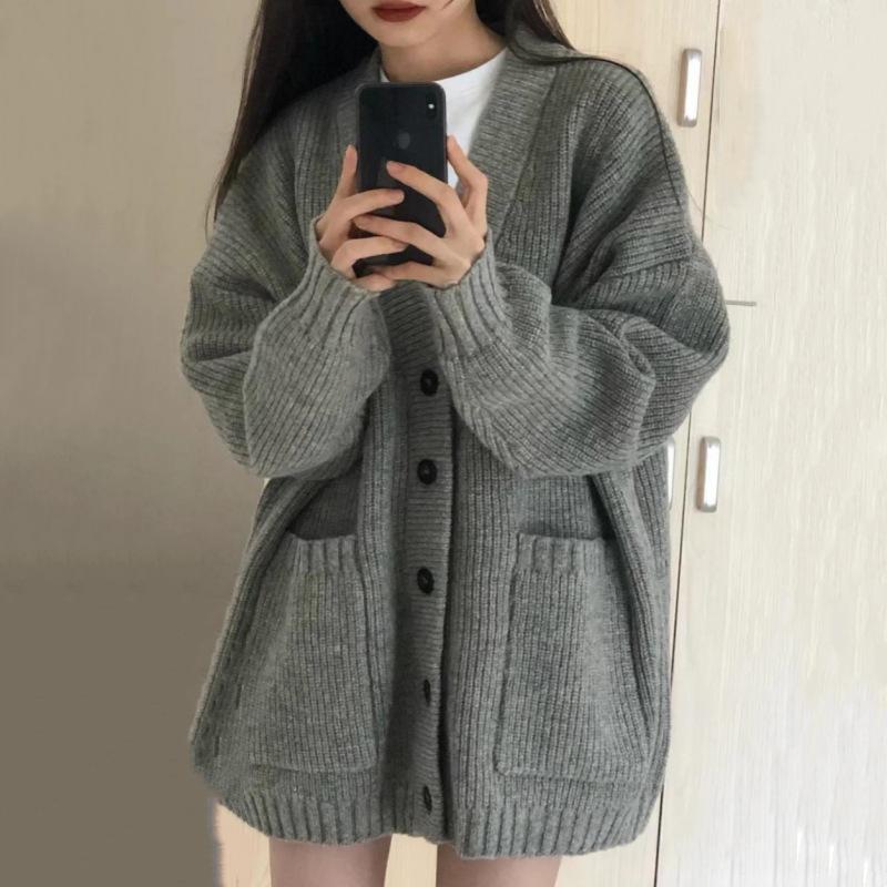 

Thick sweater jacket women s autumn and winter new loose outer wear lazy style retro soft waxy knitted cardigan average size
