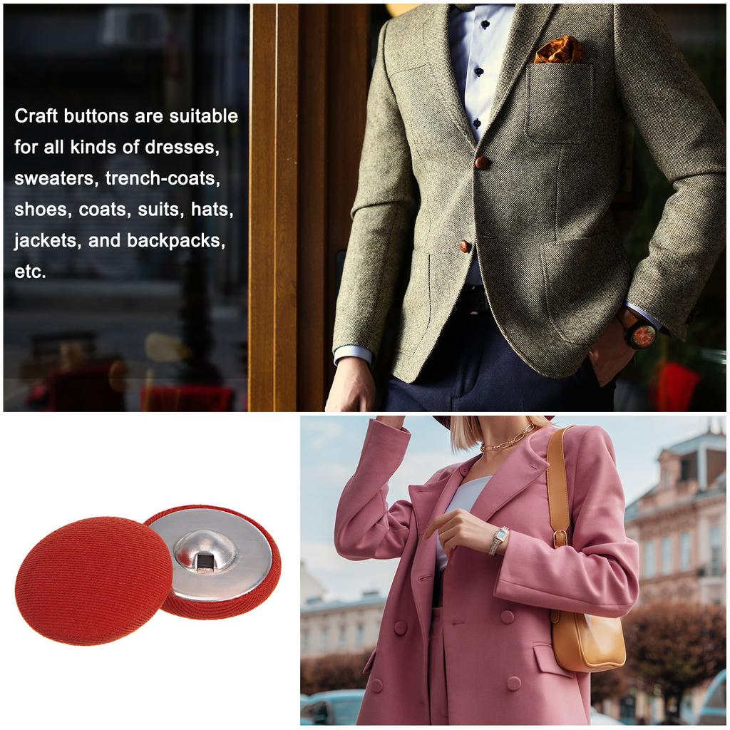 10pcs Fabric Cloth Covered Button 30mm Metal Round Sewing Buttons, Red/Caramel/Pink