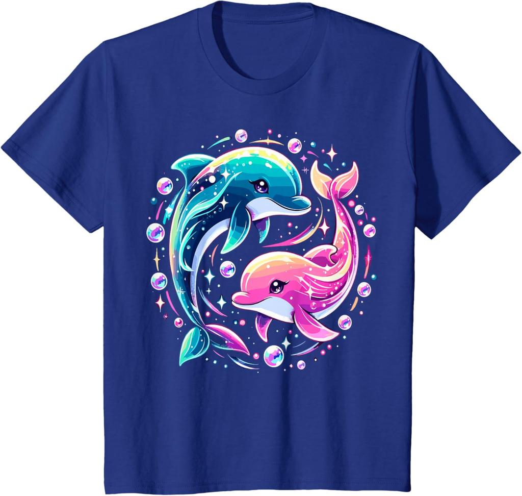 Dolphin Colorful Sea Ocean Animal Dolphin T-Shirt Cotton Unisex Children’s Wear Kid Casual Graphic T Shirts