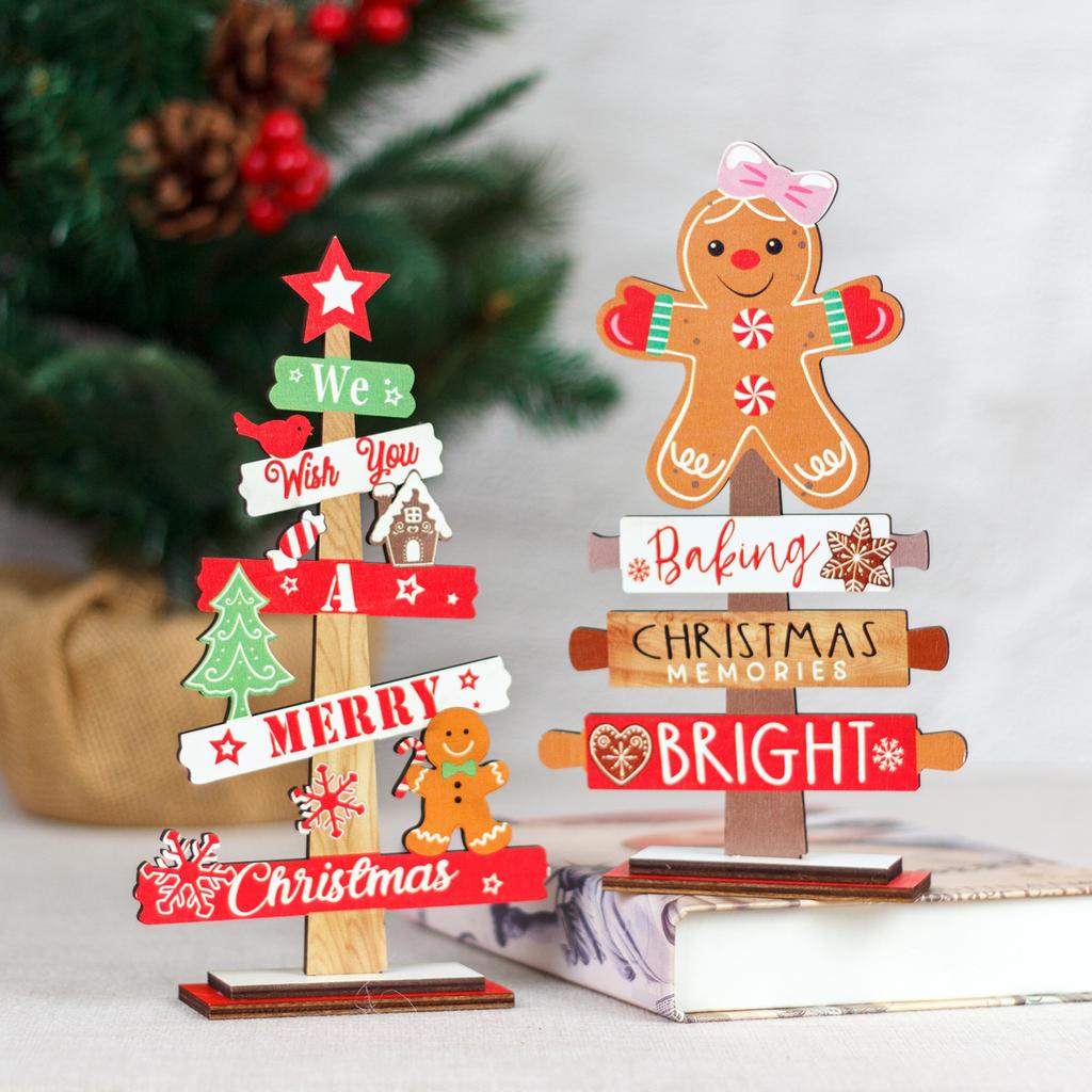Christmas Home Decoration, Colorful Wooden Christmas Table Setting, Cartoon Claus Wooden Ornaments