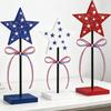 3 Pcs 4th of July Wooden Star Signs, Red White Blue Glitter Patriotic Star Table Centerpiece for Independence Day, Tiered Tray, Tabletop Decor
