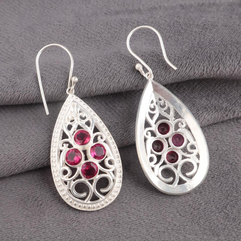Pink Rubellite Gemstone 925 Solid Silver Handmade Jewelry Dangle Earrings 2.25" CE-17-2