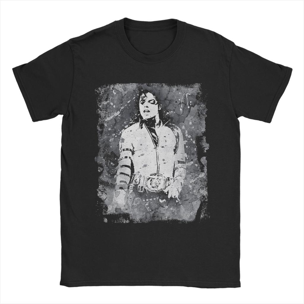 The King of Pop Michael Jackson Men T Shirts  Funny Tees Short Sleeve Crewneck TShirts 100 Cotton Plus Size Tops