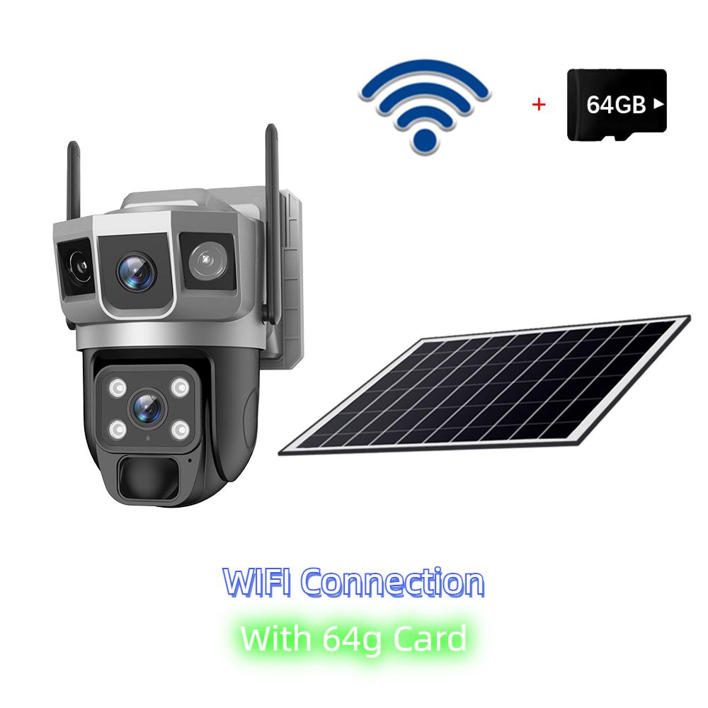 Solar-powered Surveillance Camera, HD 2-lens 3-screen Display, 10x Zoom, Automatic Human Detection Tracking, 4G/WIFI CCTV Recorder