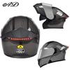 Full Face Motorcycle Helmet With LED Tail Light Feature Unisex Flip-Up Design Off-Road Street Riding All Season ABS