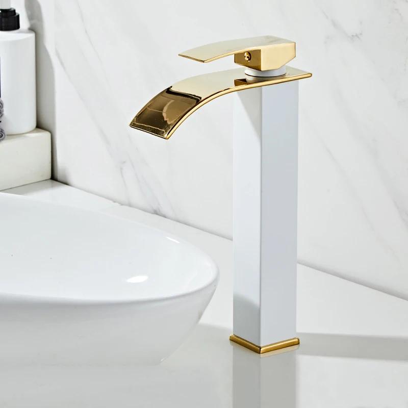 Black Waterfall Bathroom Basin Faucet Waterfall Spout Vanity Sink Mixer Tap Brush Gold Sink Faucet Tall short Style Chrome Gray