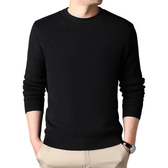 Men Fall Winter Sweater Round Neck Long Sleeve Knitted Soft Warm Slim Fit Business Elastic Solid Color Anti-shrink Men Casual Sweater