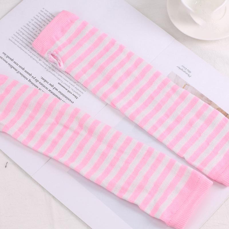 Neue lange fingerlose Handschuhe Damen Halbfinger Herbst Winter Armstulpen Gestreifte gestrickte Fäustlinge Handgelenk Arm Ärmel Weihnachtsgeschenk