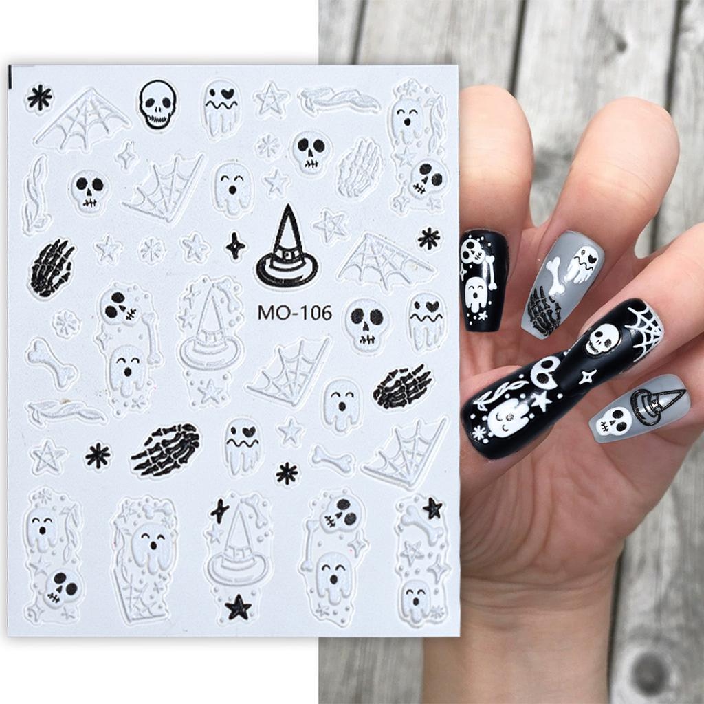 Halloween Nail Art Sticker, Pink Pumpkin Figure Skull Halloween Funny 3D Adhesive Nail Sticker
