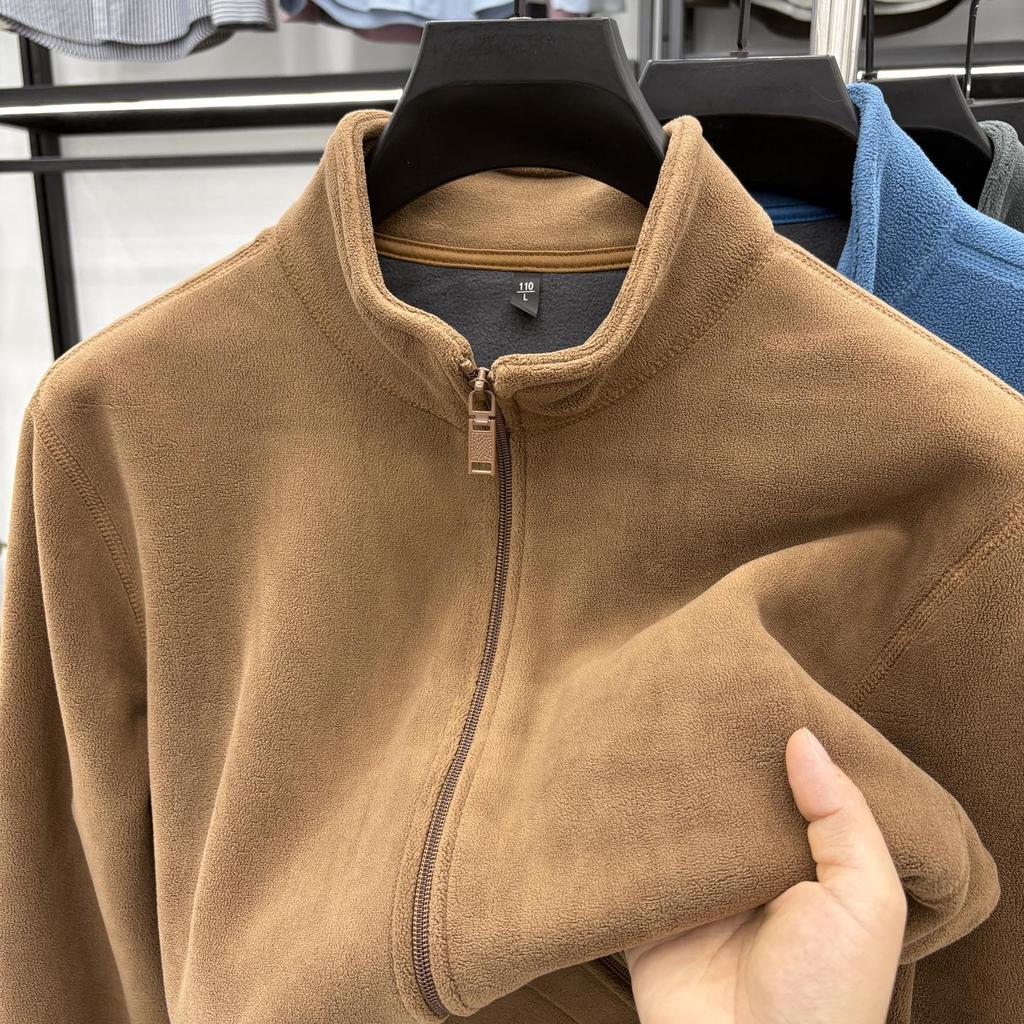 Men's Double-Sided Berber Fleece Stand Collar Jacket with Embroidery – Classic American Style