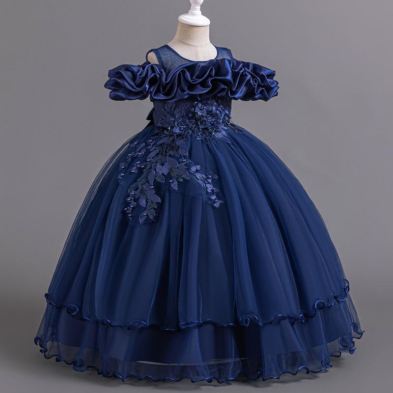 Girls Kids Princess Long Tulle Dress Birthday Party Formal Occasion Dress