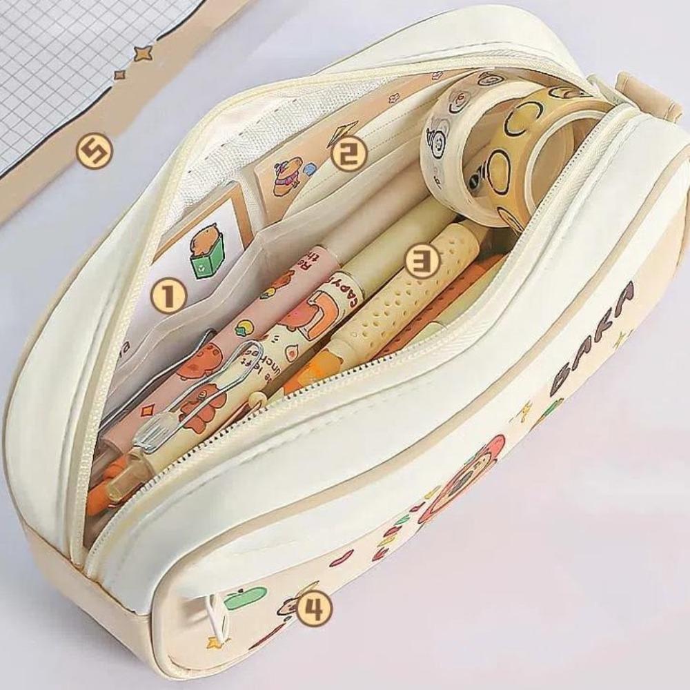 Large Capacity Capybara Stationery Bag Pencil Case Cartoon Pencil Bag  School