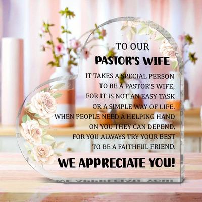 2D Flat Acrylic Heart Appreciation Desk Decor Plaque, Pastor'S Wife, Prayer & Birthday Gift, Suitable for Wall Decoration, Porch, Room, Villa, Accents