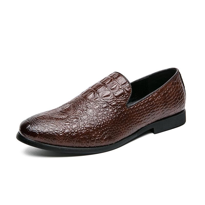 Men s Large Size Embossed Crocodile Pattern Leather Shoes - British Style Pointed Toe Casual Shoes Size 43