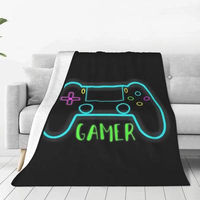 Neon Gamer Controller Flannel Blanket Warm Soft Video Game Player Bedding Throws Winter Camping Chair Sofa Bed Print Bedspread