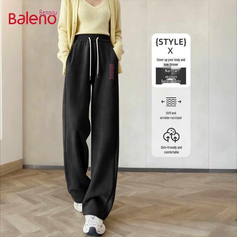 Baleno Women s High Waist Drawstring Cotton Blend Long Pants M